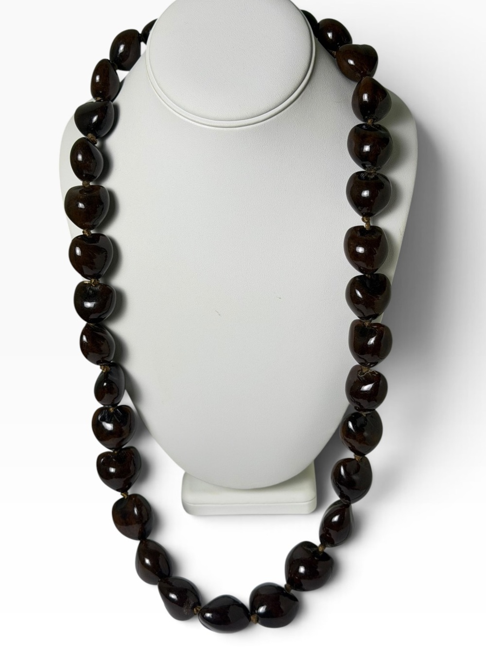 Vintage Chunky Brown Beaded Necklace 32” Satin Ribbon Tie Statement Boho - Picture 5 of 8